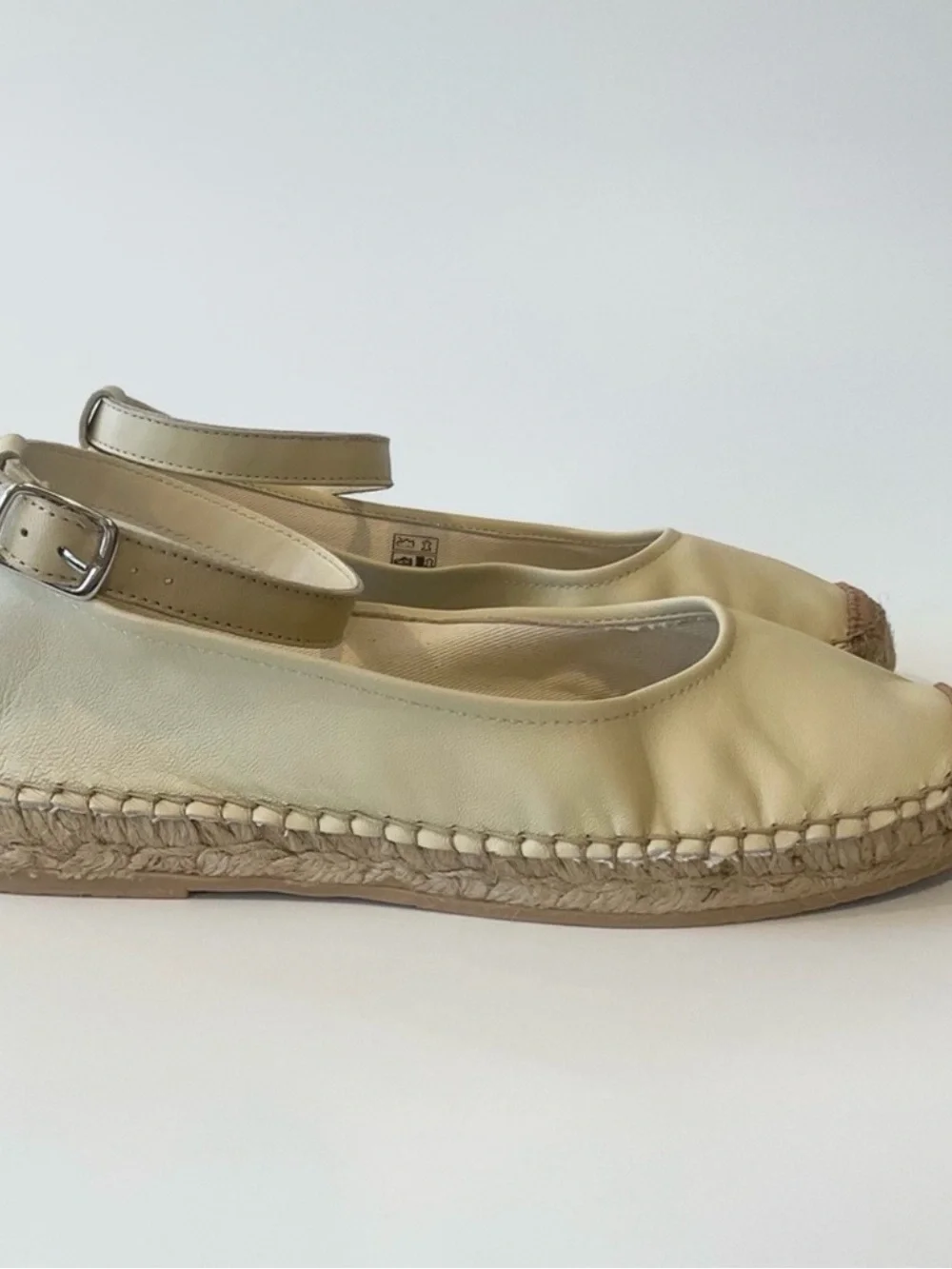 Free People Cream Mason Ballet Espadrille Flats with Ankle Strap - Size: US 7.5
